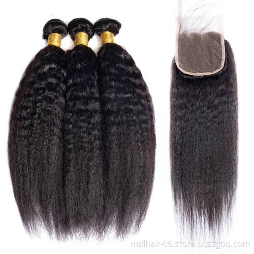 Unprocessed Human Hair Weaves Bundles Kinky Straight Hair Bundle With Lace Front Closure Human Hair Extension